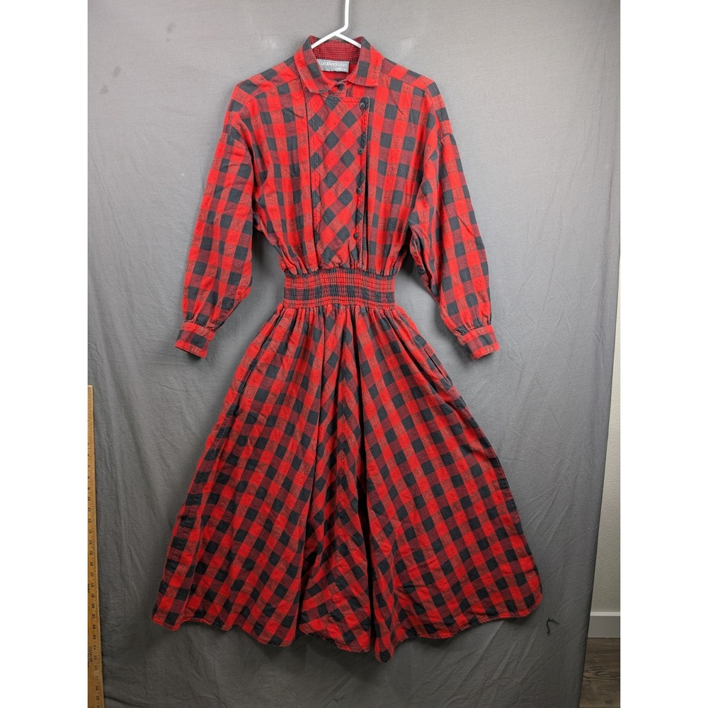 Carol Anderson California Red Black Buffalo Plaid‎ Midi Dress Size 7/8